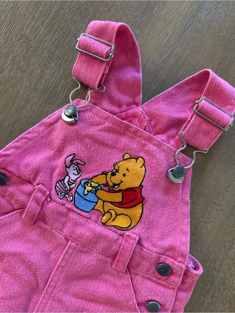 Vintage Baby Girl Hot Pink 90s/Y2K Winnie the Pooh Embroidered Bubble Overalls